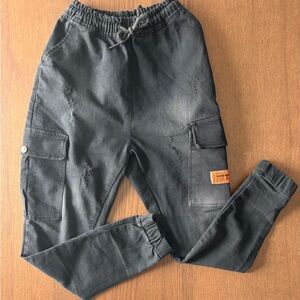 HERON PRESTON - Black Cargo Jogger Pants - Intentionally Distressed